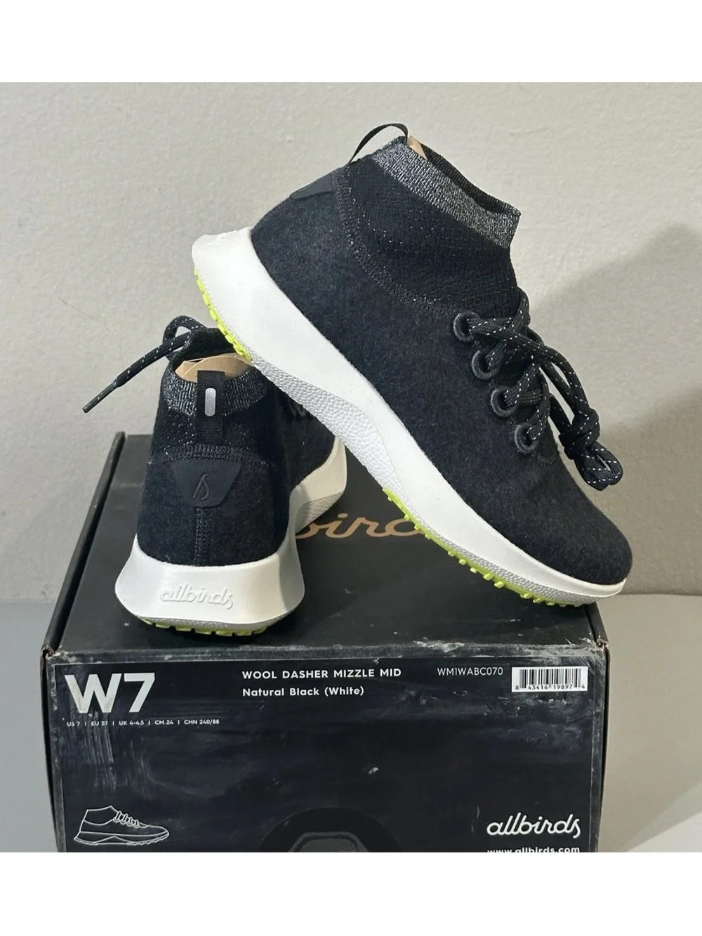Allbirds Women Wool Dasher Mizzle Mid Black Sneaker Shoes Size 7